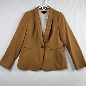 J Crew Blazer Womens 12  Jacket Shawl Collar Wool Blend One Button Brown Preppy